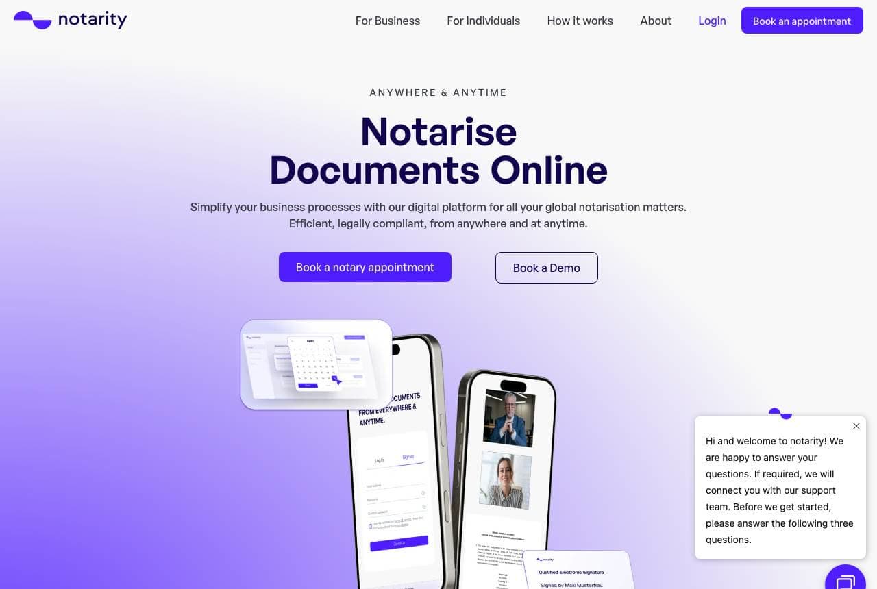Notarity website — Online Notarization design example