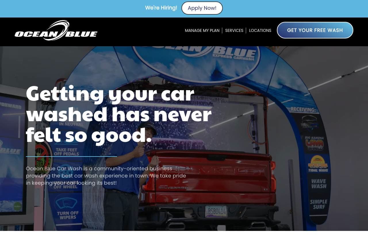 Ocean Blue website — Express Wash design example