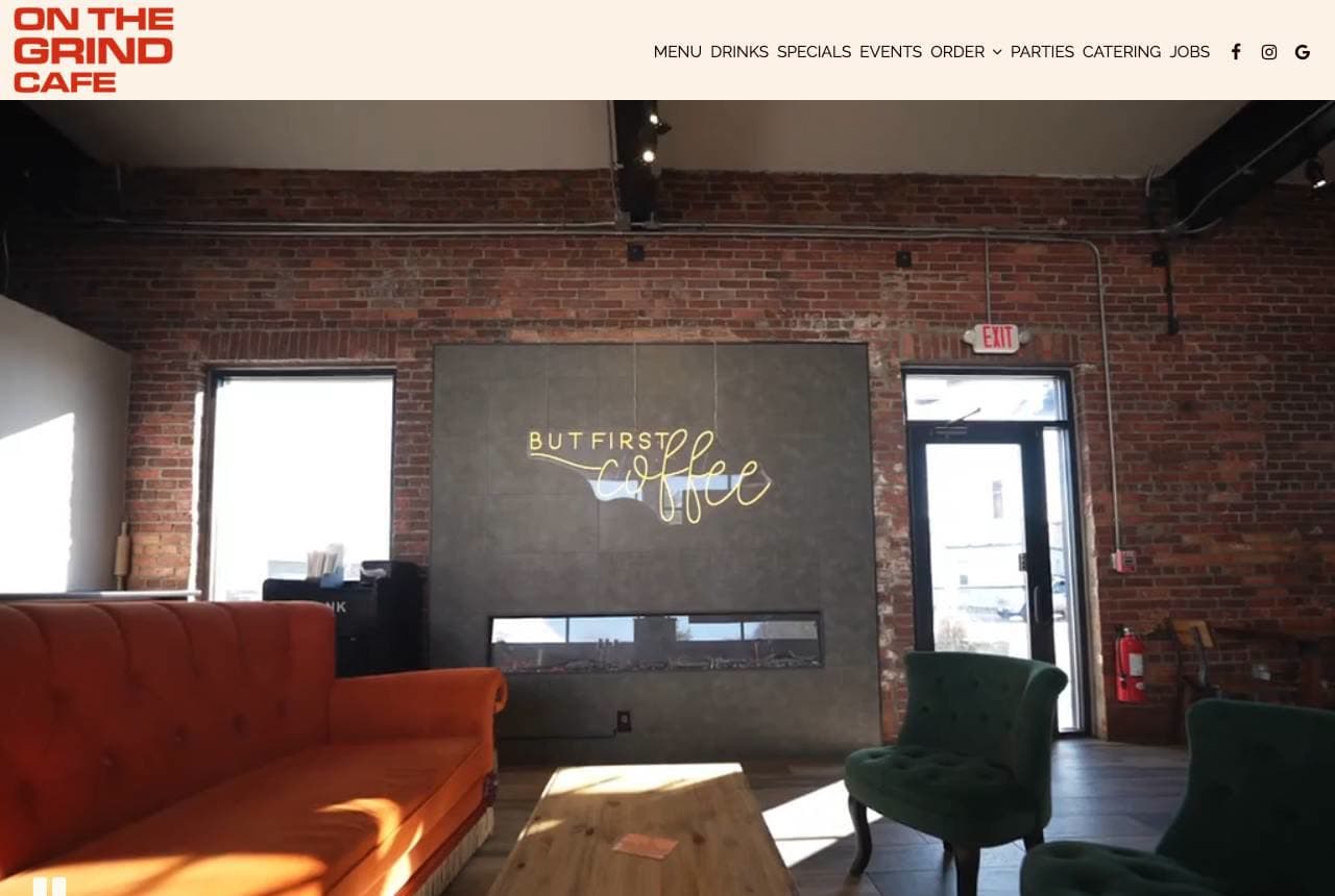 On The Grind Cafe website — Coffee Lounge design example