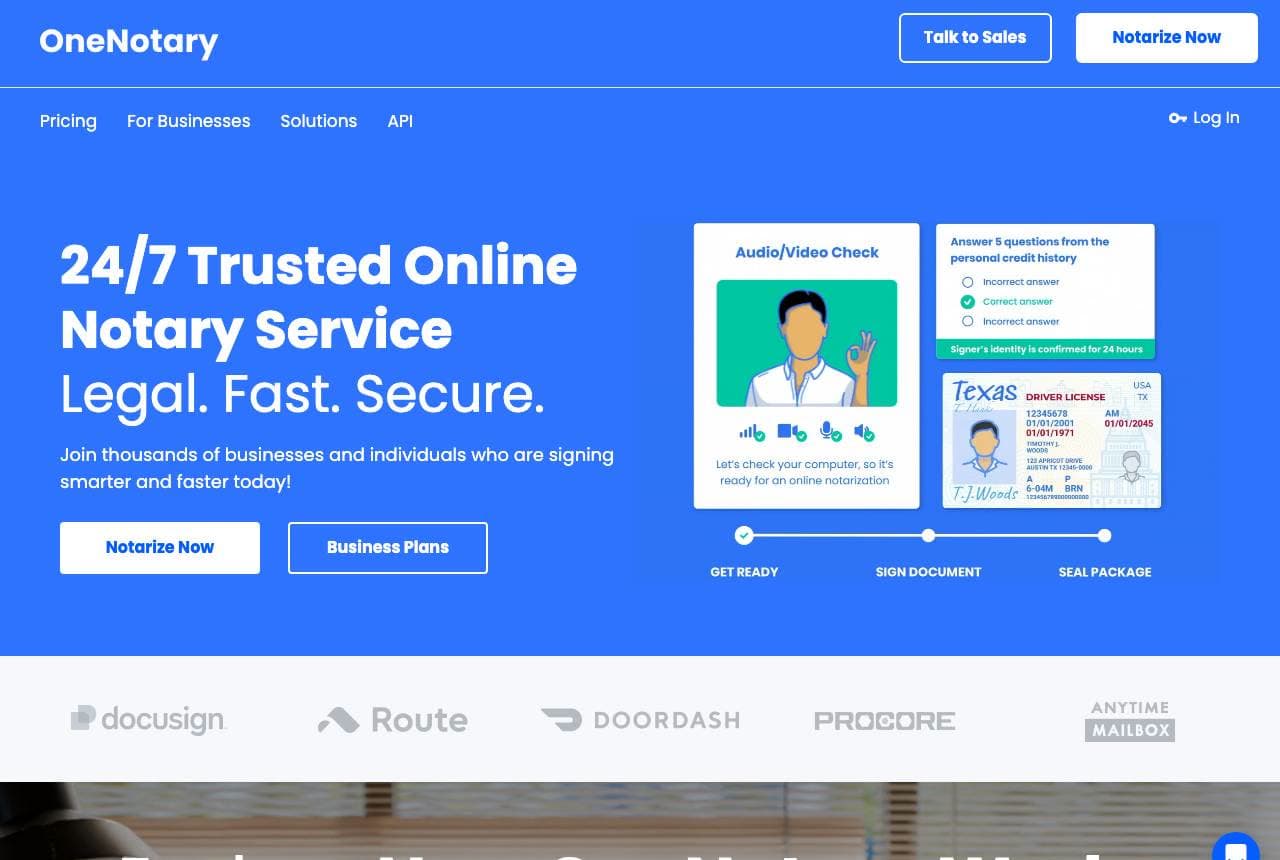 OneNotary website — Online Notary Platform design example