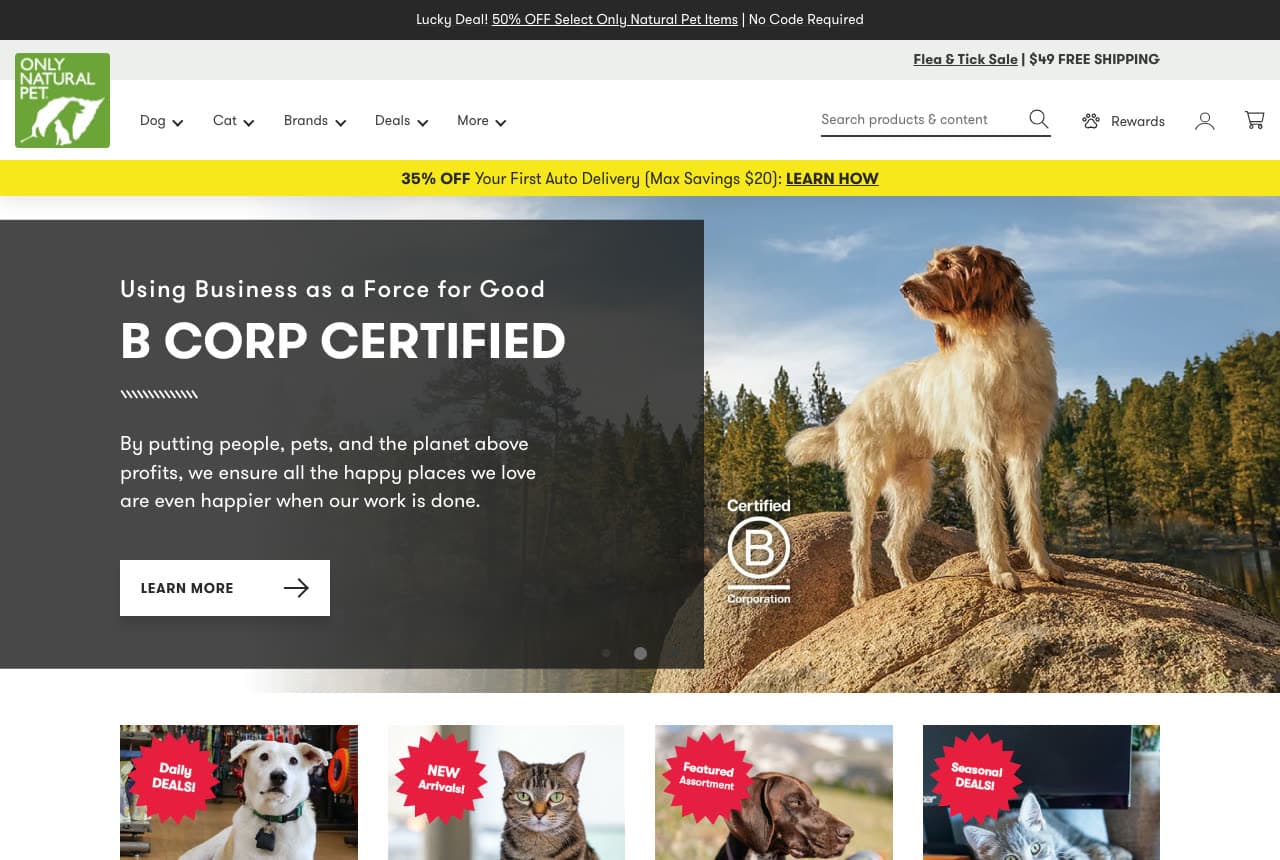 Only Natural Pet website — Natural Pet Supply Retailer design example