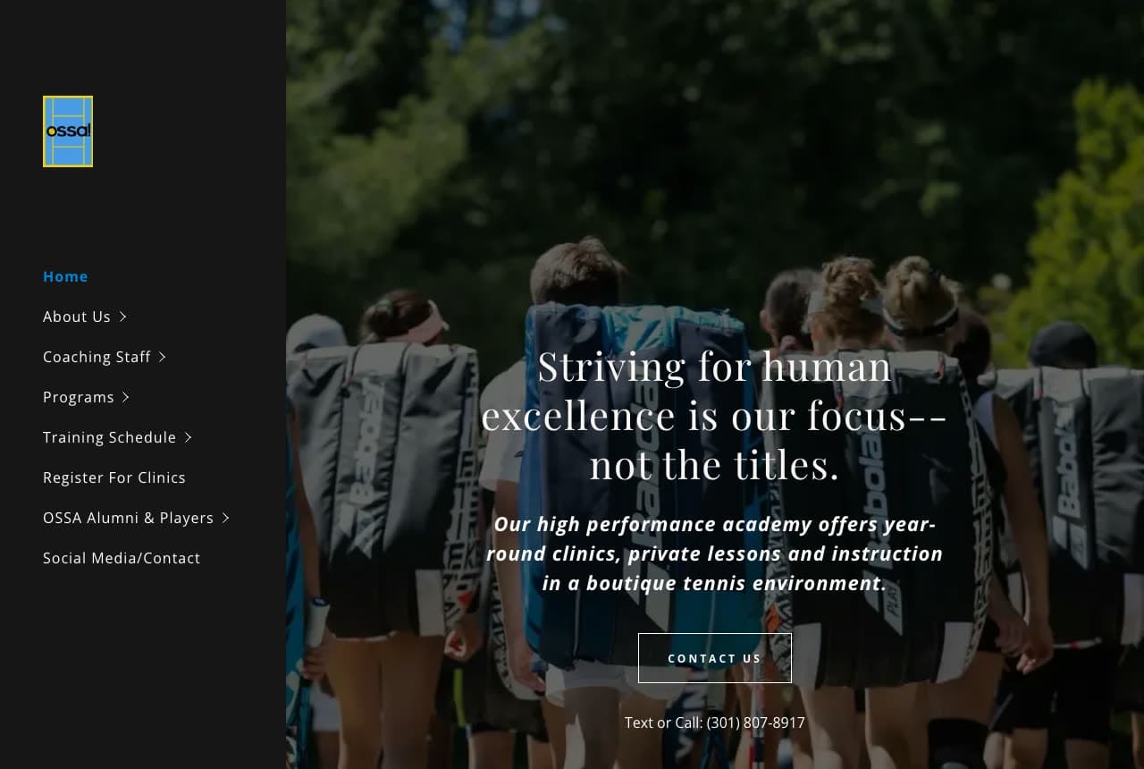OSSA Tennis Academy website — Boutique Tennis Academy design example