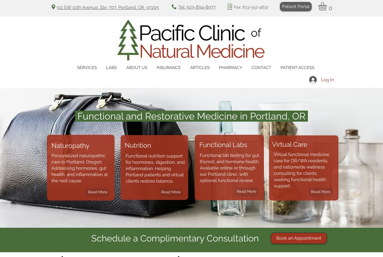 Pacific Clinic of Natural Medicine website — Functional Medicine Clinic design example