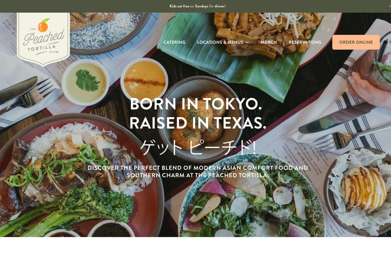 The Peached Tortilla website — Restaurant design example