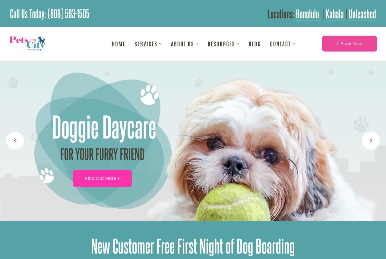 Pets in the City website — Pet Resort design example