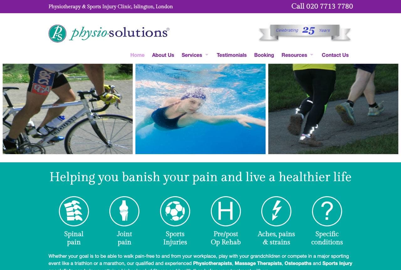 Physiosolutions website — Established Clinic design example