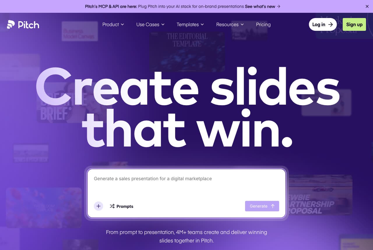 Pitch website — Presentation Software design example