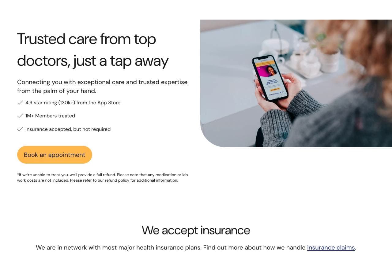 PlushCare website — Telehealth design example