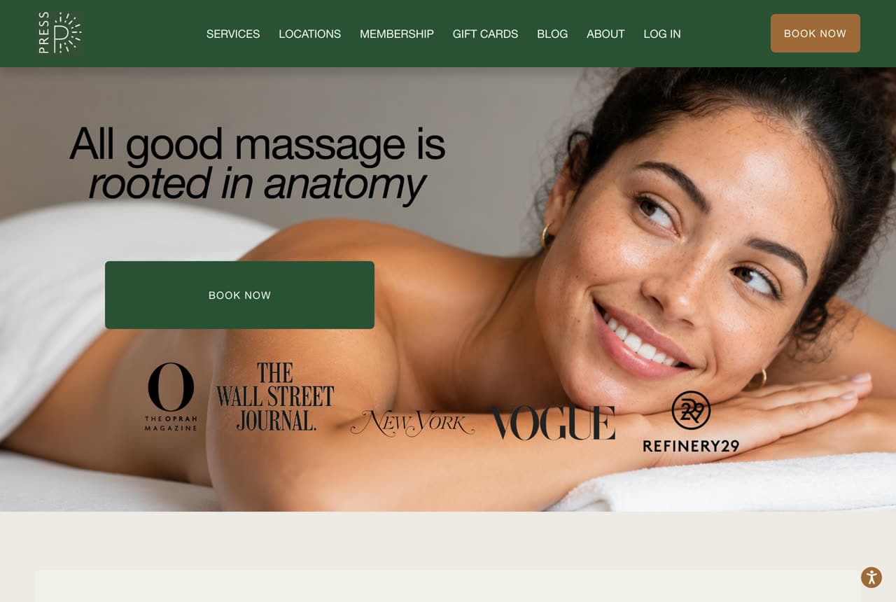 Press Modern Massage website — Massage design example