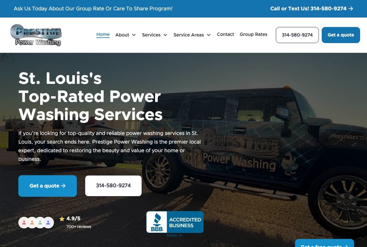 Prestige Power Washing website — Power Washing design example