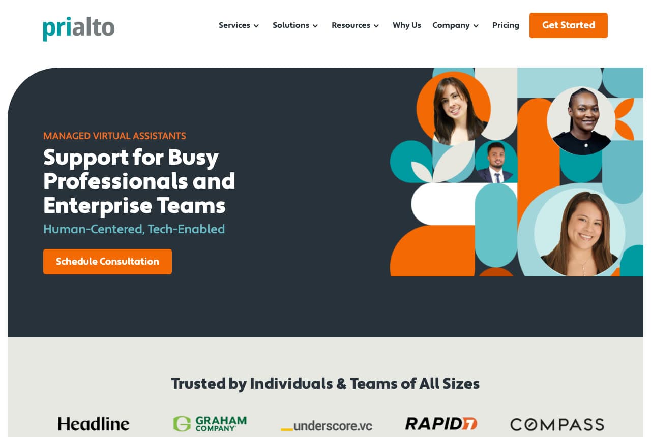 Prialto website — Managed VA Service design example