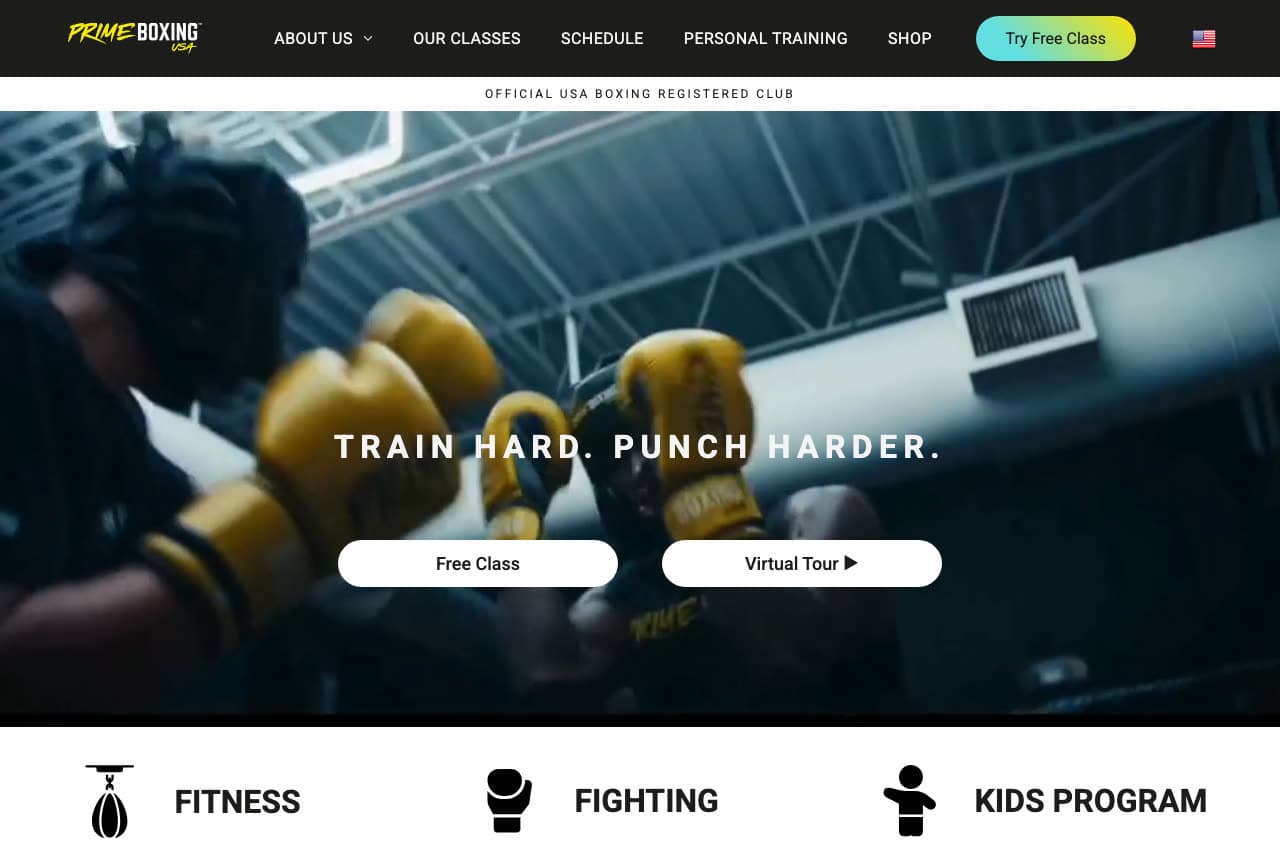 Prime Boxing USA website — Registered Boxing Club design example