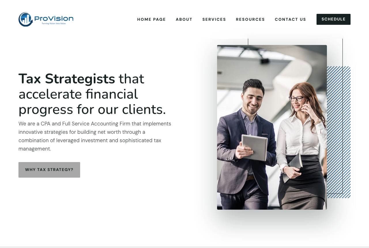 ProVision Wealth website — Tax Strategy design example
