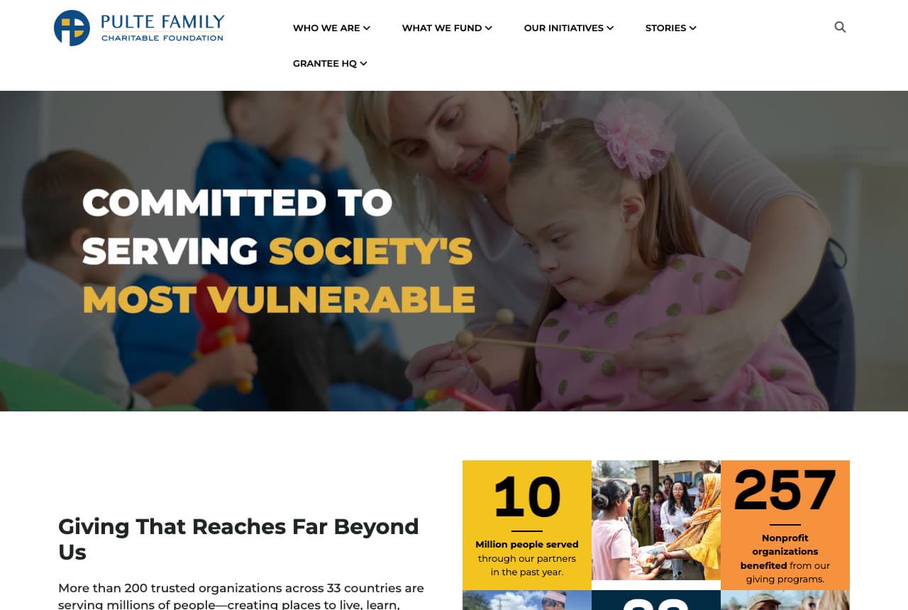 Pulte Family Charitable Foundation website — Family Charitable Foundation design example