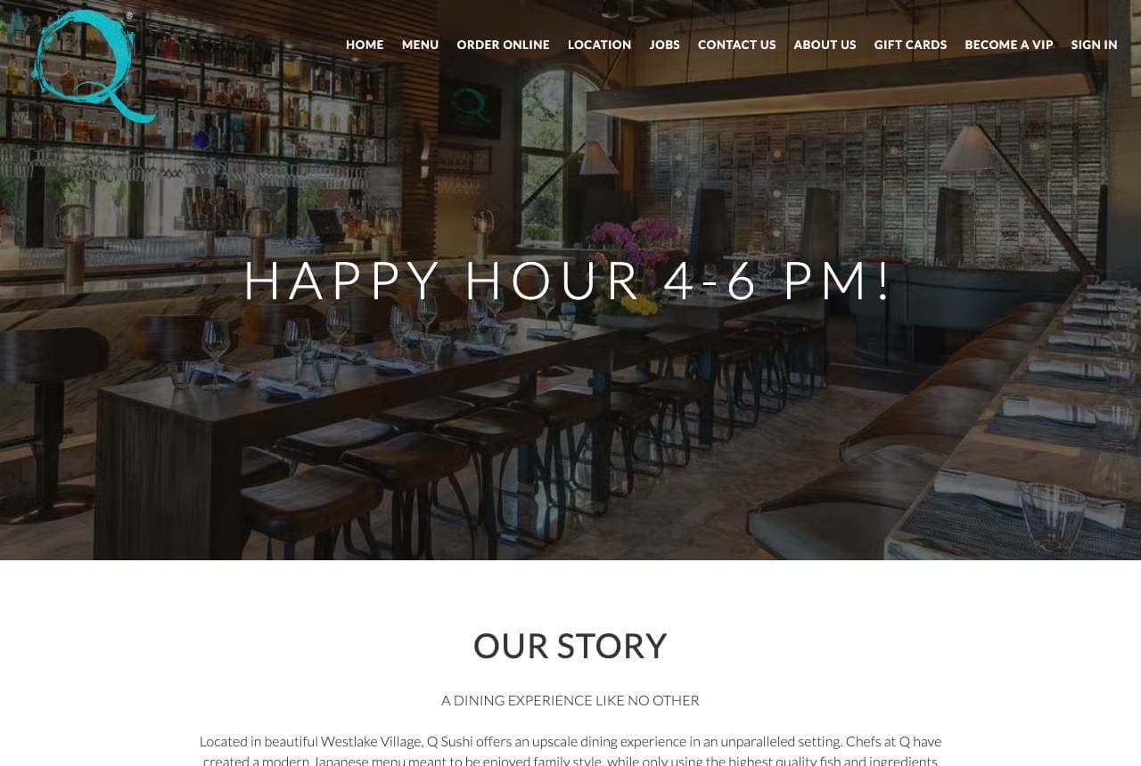 Q Sushi website — Upscale Casual design example