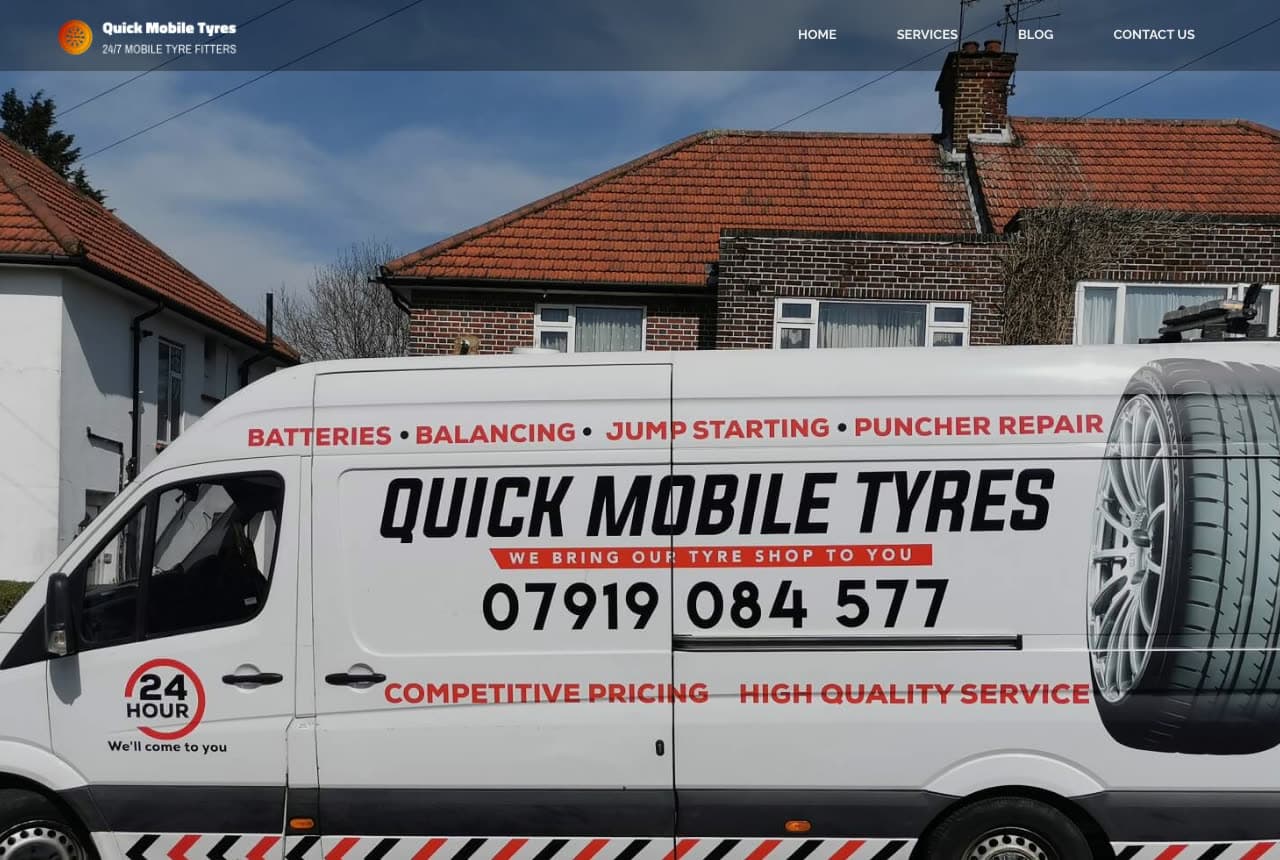 Quick Mobile Tyres website — Mobile Tyre Fitter design example
