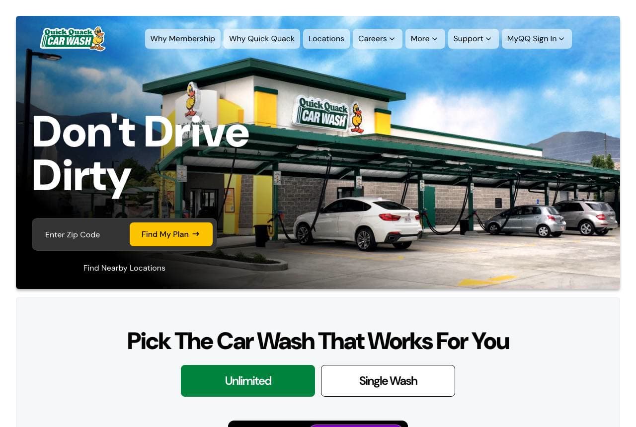 Quick Quack website — Express Wash Chain design example