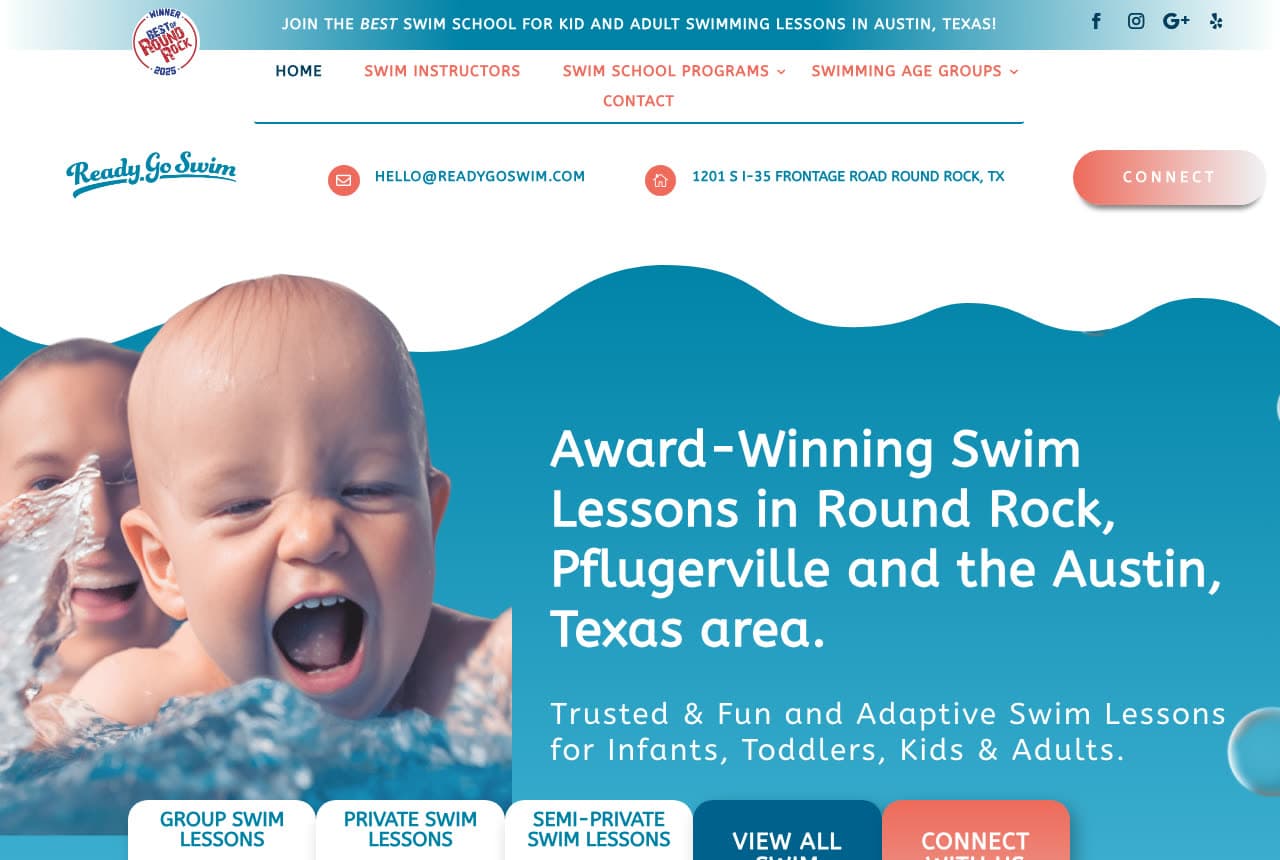 Ready Go Swim website — Infant-to-Adult Swim School design example