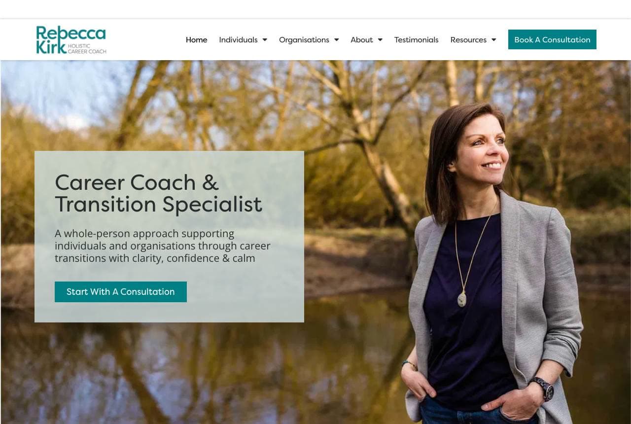 Rebecca Kirk website — Career Transition design example