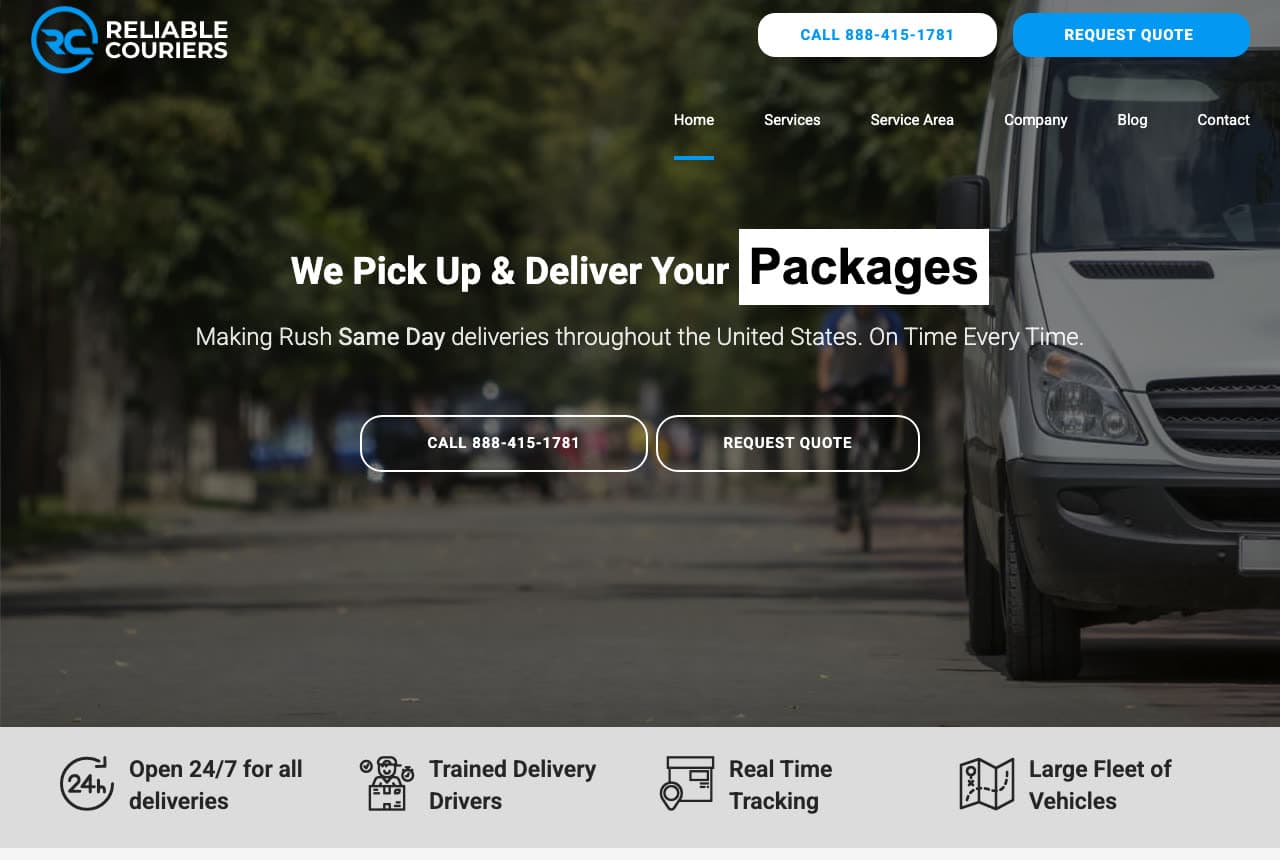 Reliable Couriers website — Rush Courier design example