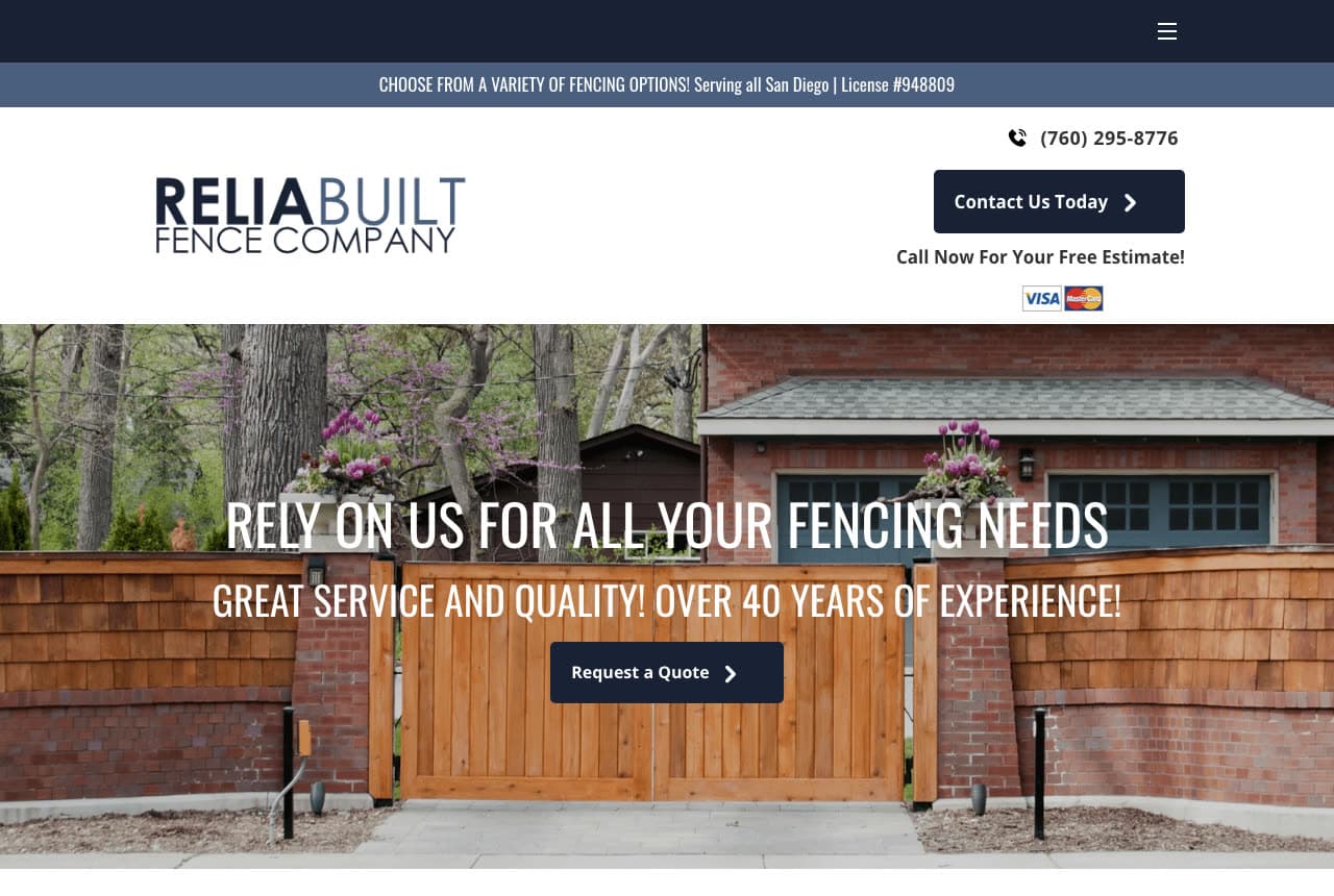 Reliabuilt Fence Company website — Fence Contractor design example