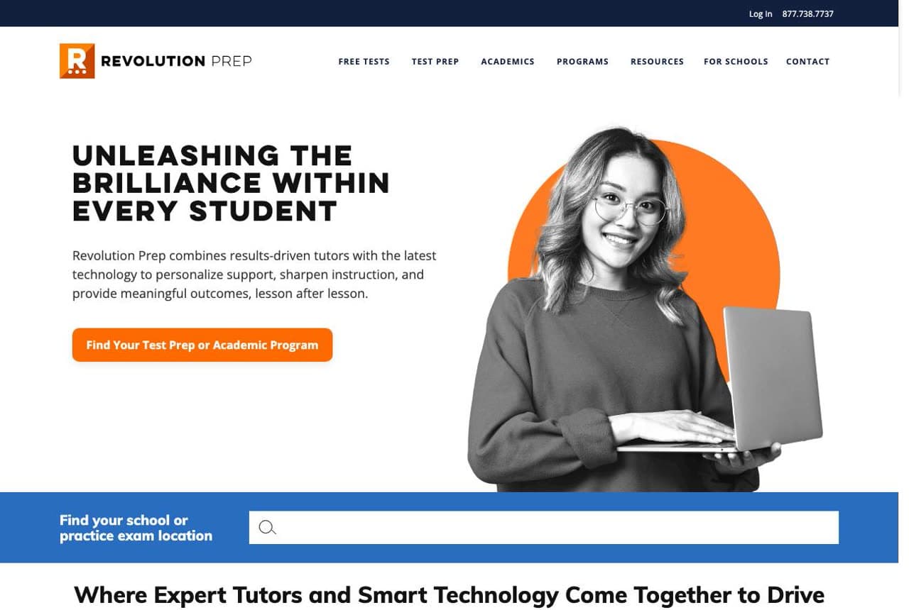 Revolution Prep website — Test Prep design example