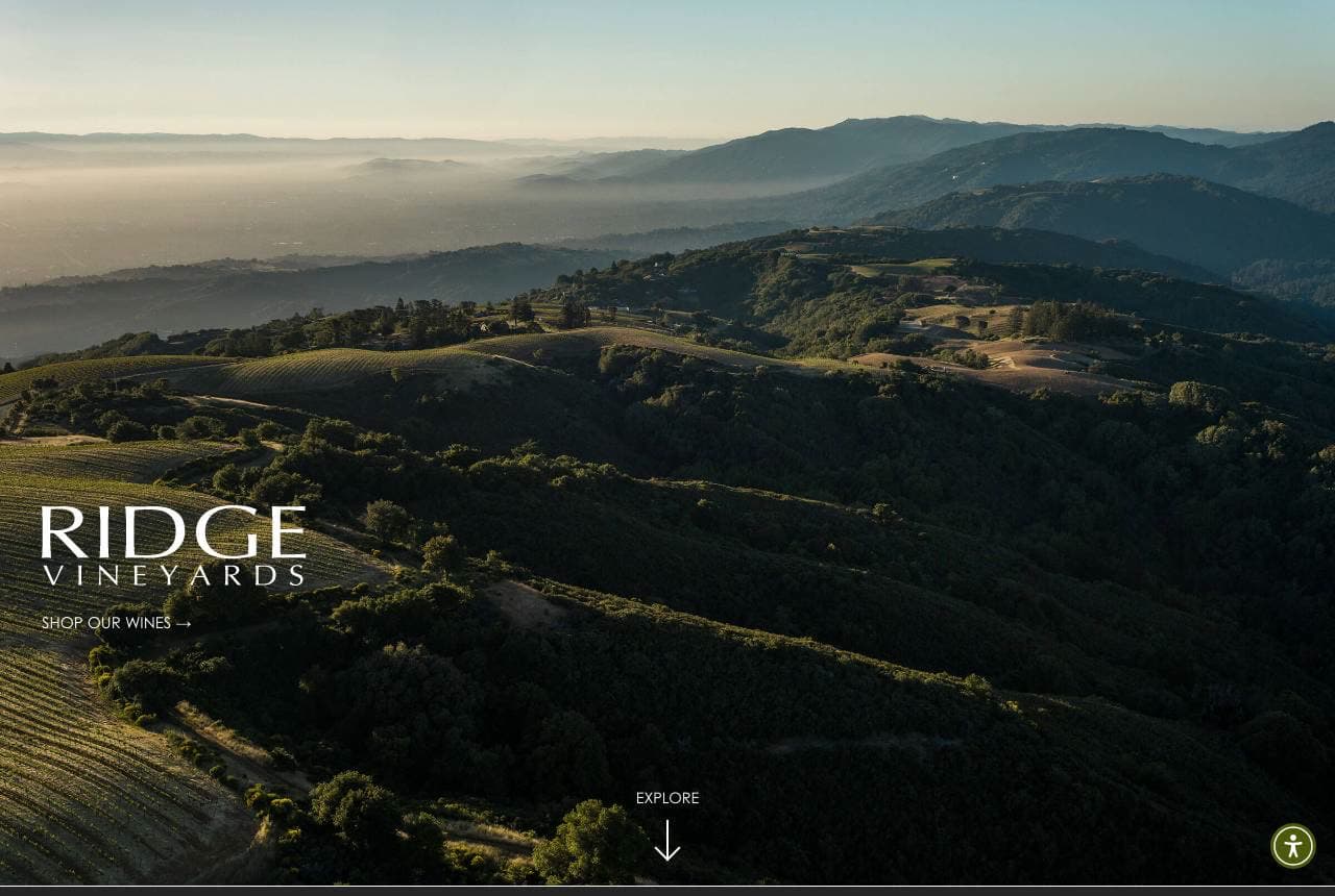 Ridge Vineyards website — Iconic Estate design example