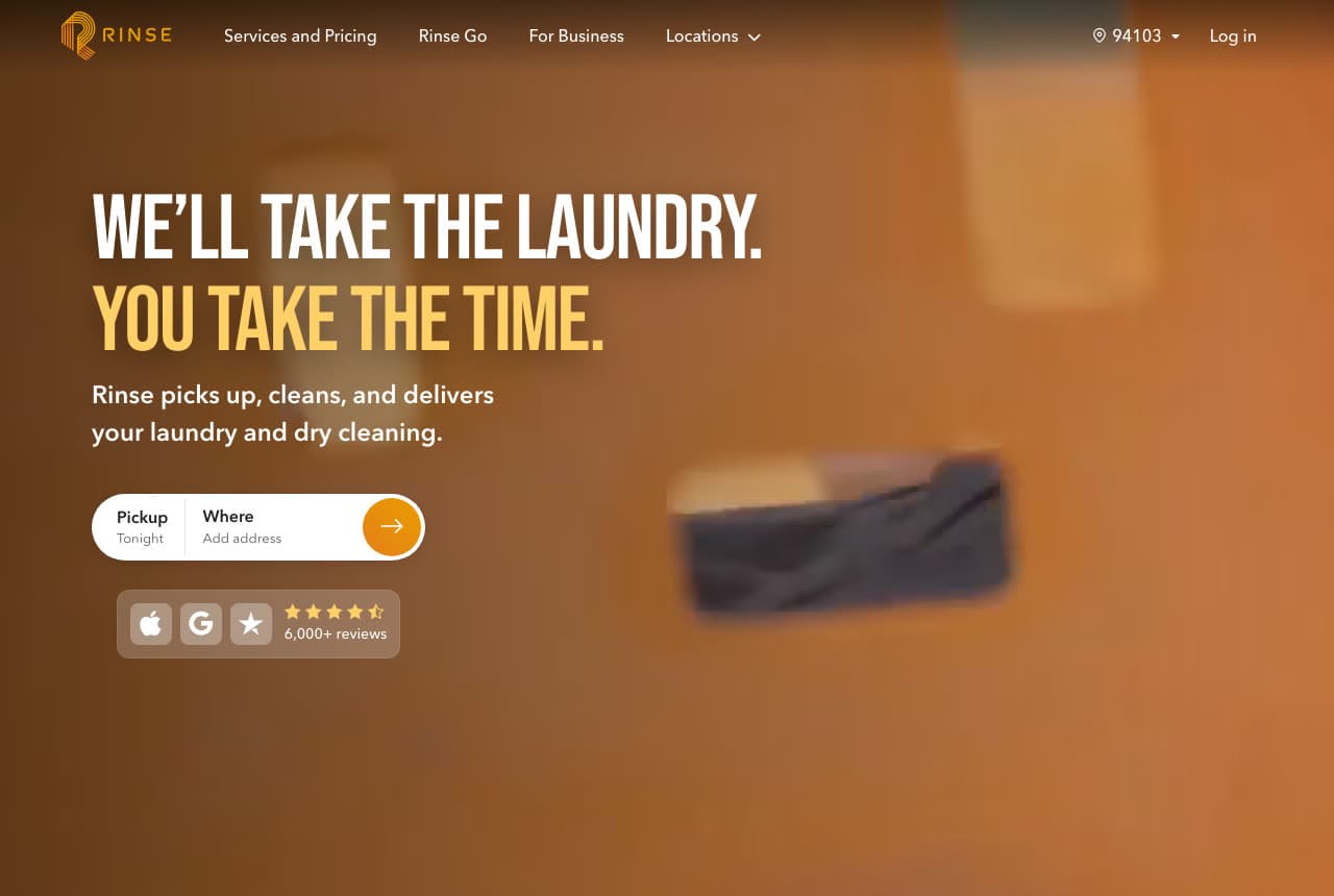 Rinse website — Laundry Delivery design example