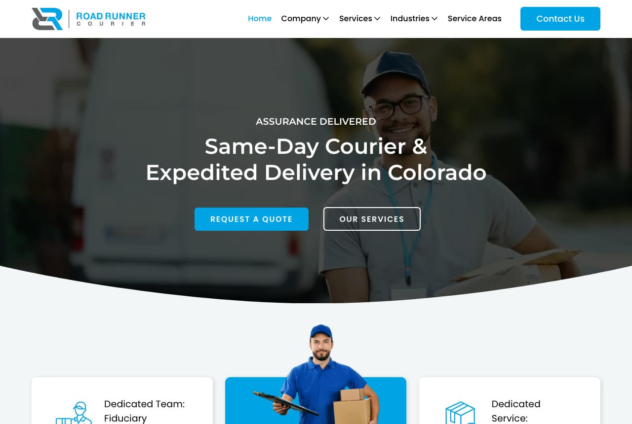 Road Runner Courier website — Expedited Courier design example