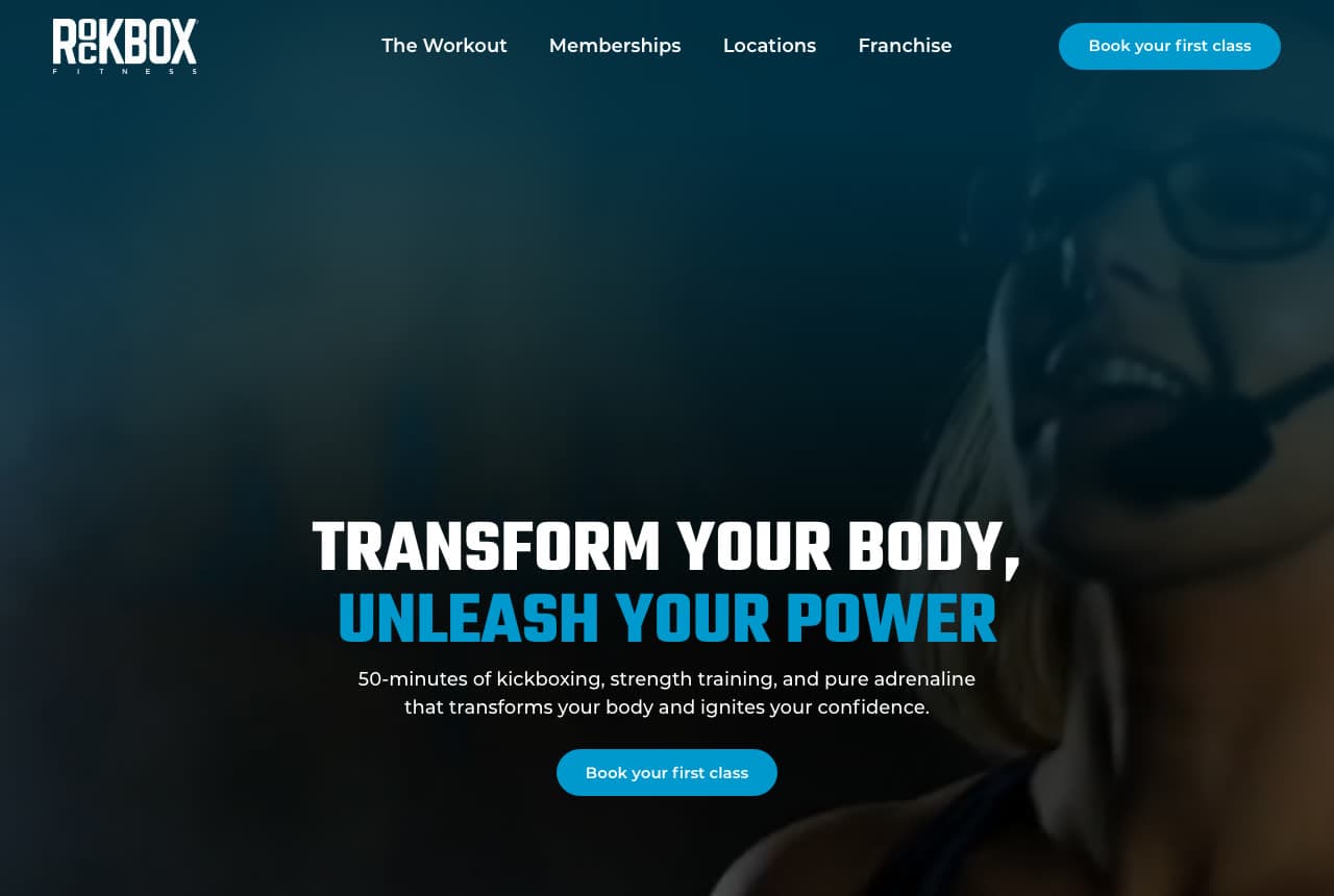 RockBox Fitness website — Kickboxing Fitness Studio design example
