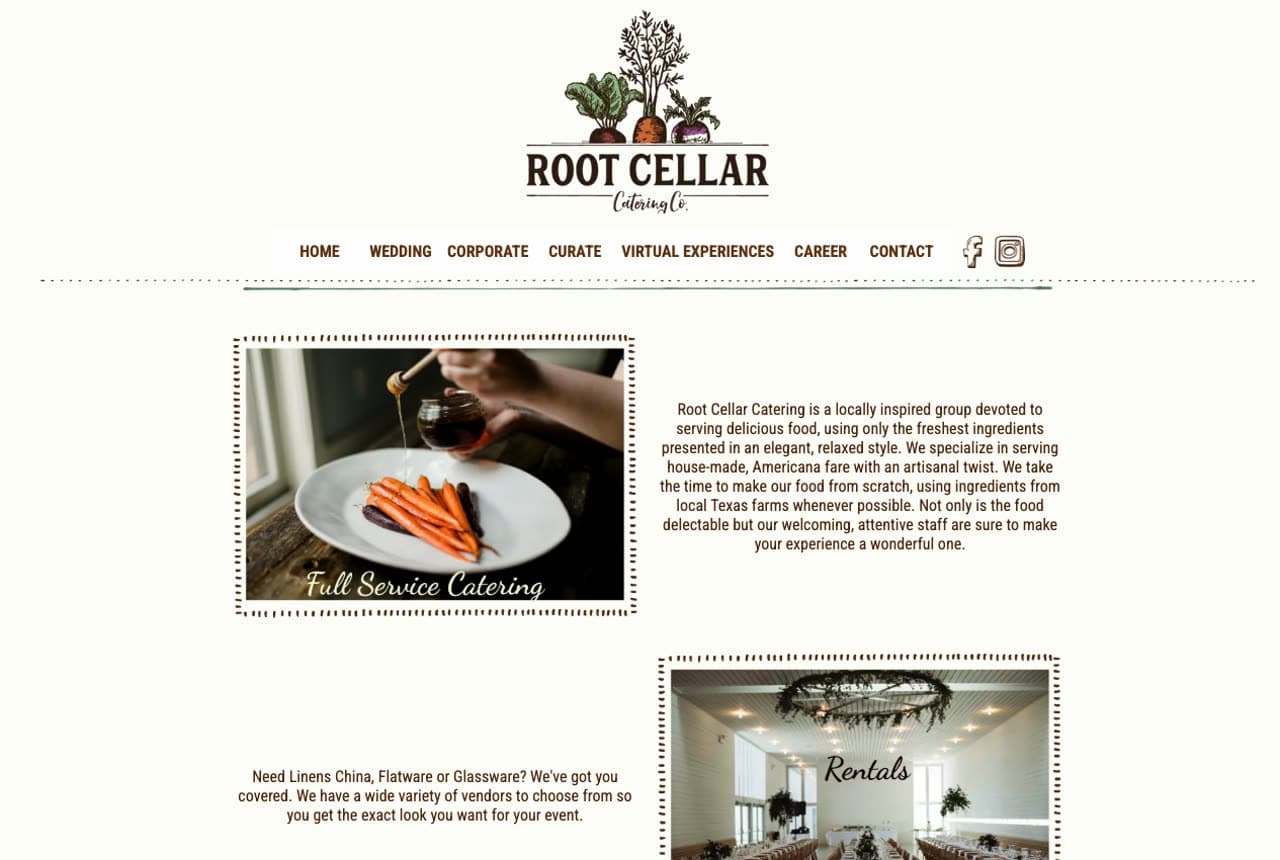 Root Cellar Catering Co. website — Farm-to-Table Catering design example