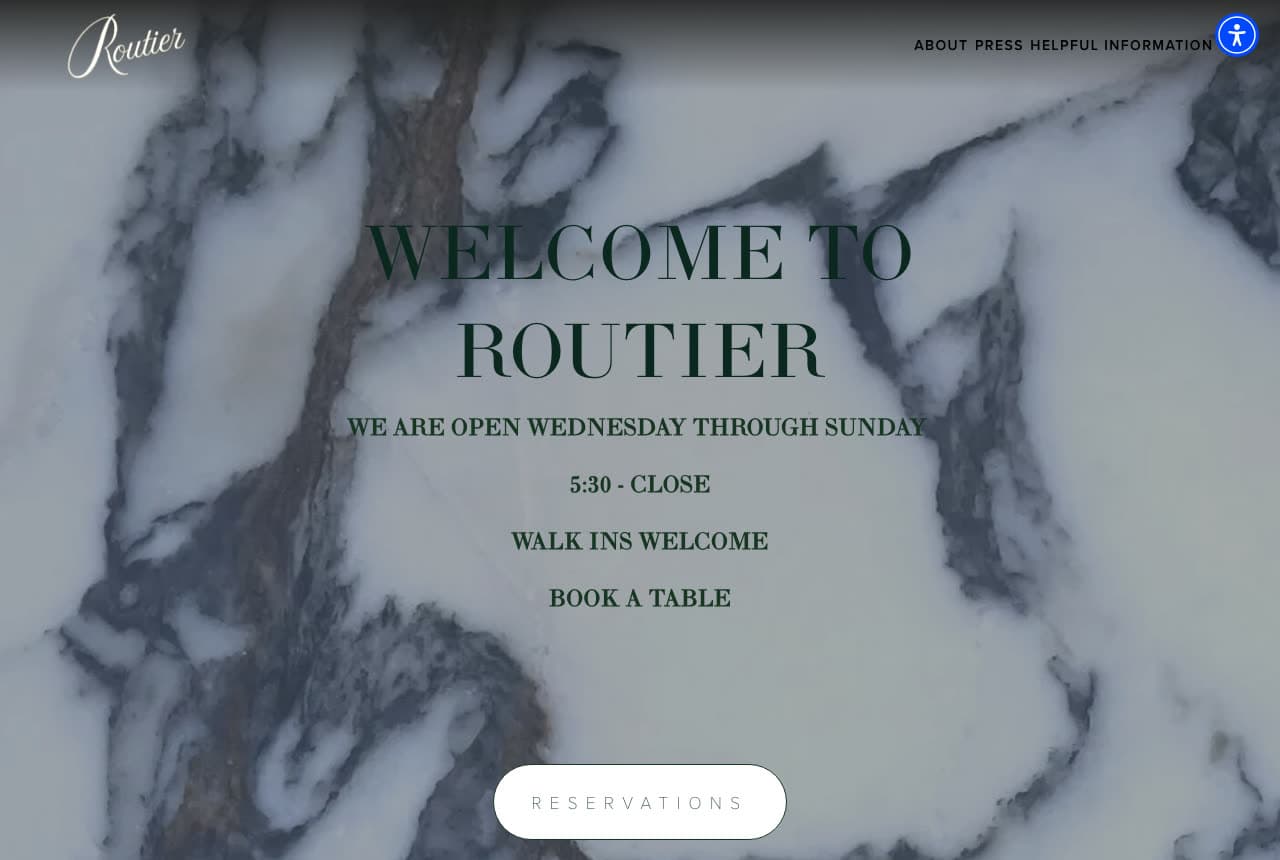 Routier website — Neighborhood Restaurant design example