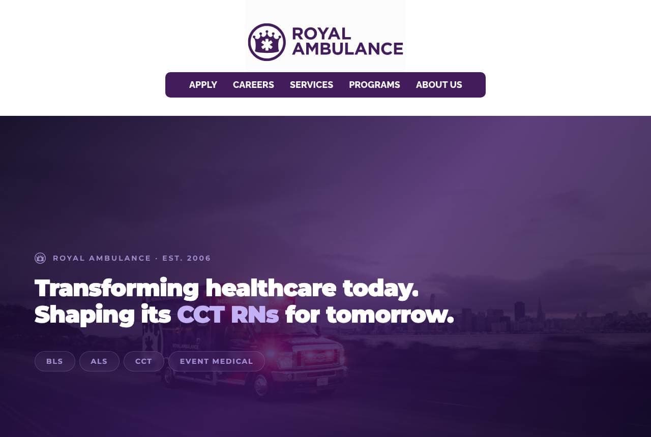 Royal Ambulance website — Medical Transport design example