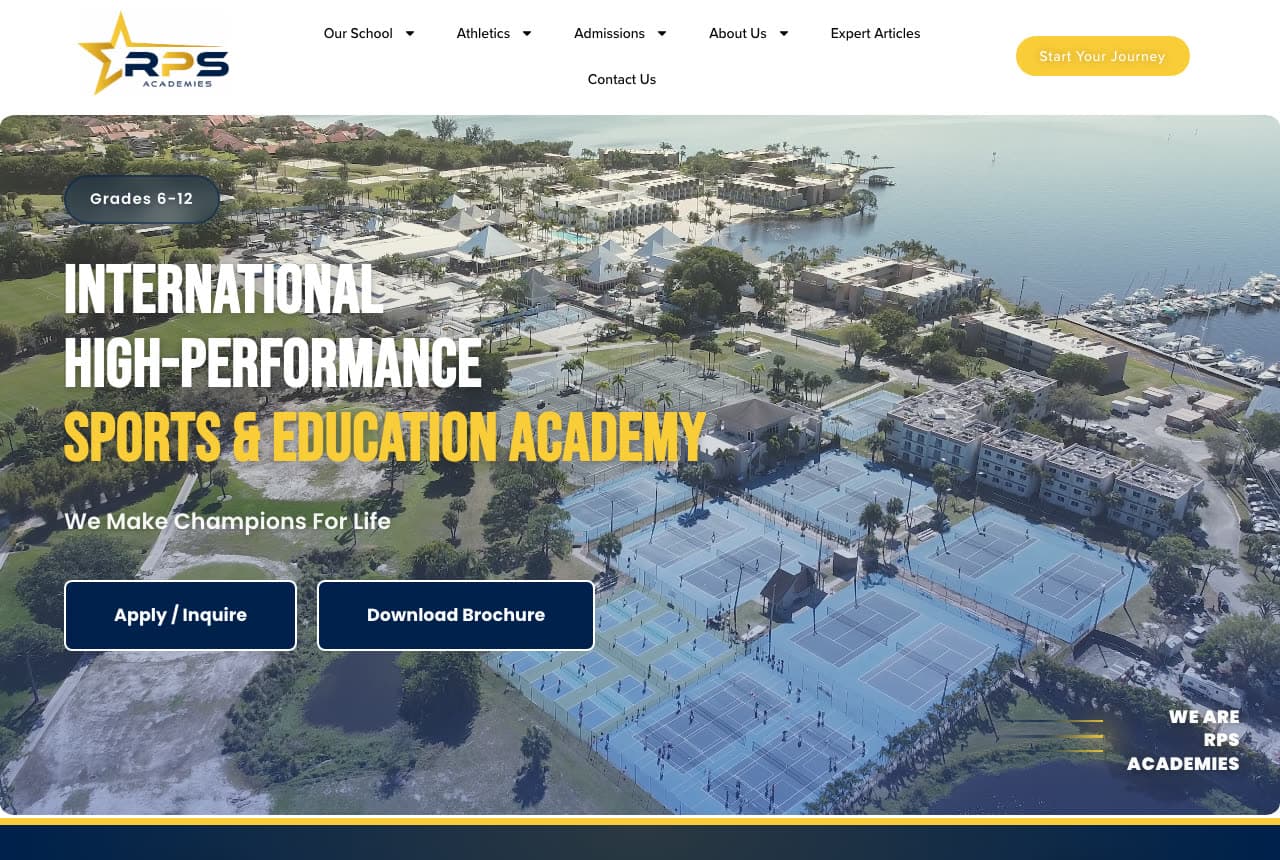 RPS Academies website — Sports & Education Academy design example