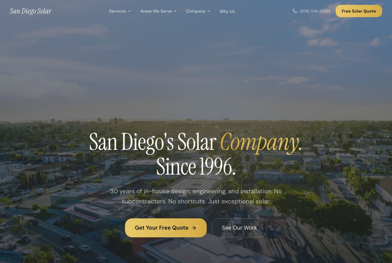 San Diego Solar website — Long-Established Solar Installer design example