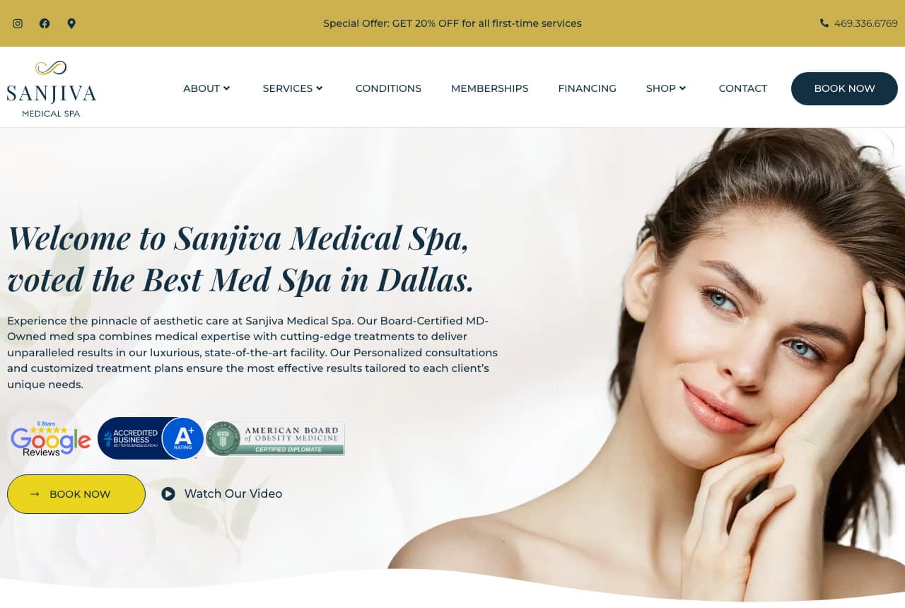 Sanjiva Medical Spa website — Medical Spa design example