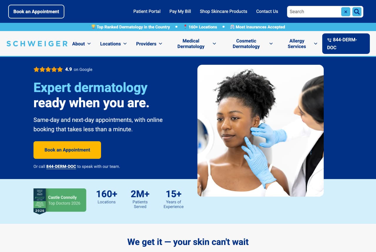 Schweiger Dermatology Group website — Dermatology Group design example