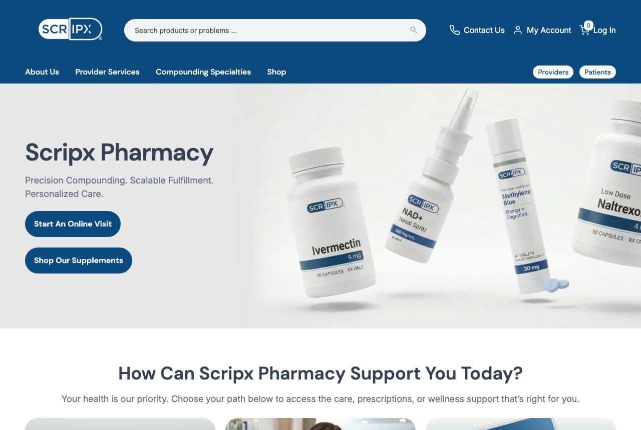 Scripx Pharmacy website — Compounding & Telehealth Pharmacy design example