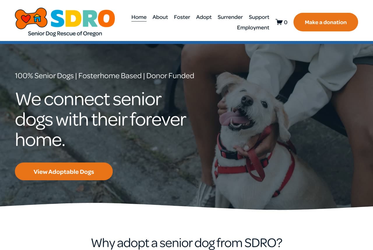 Senior Dog Rescue of Oregon website — Senior Dog Rescue design example