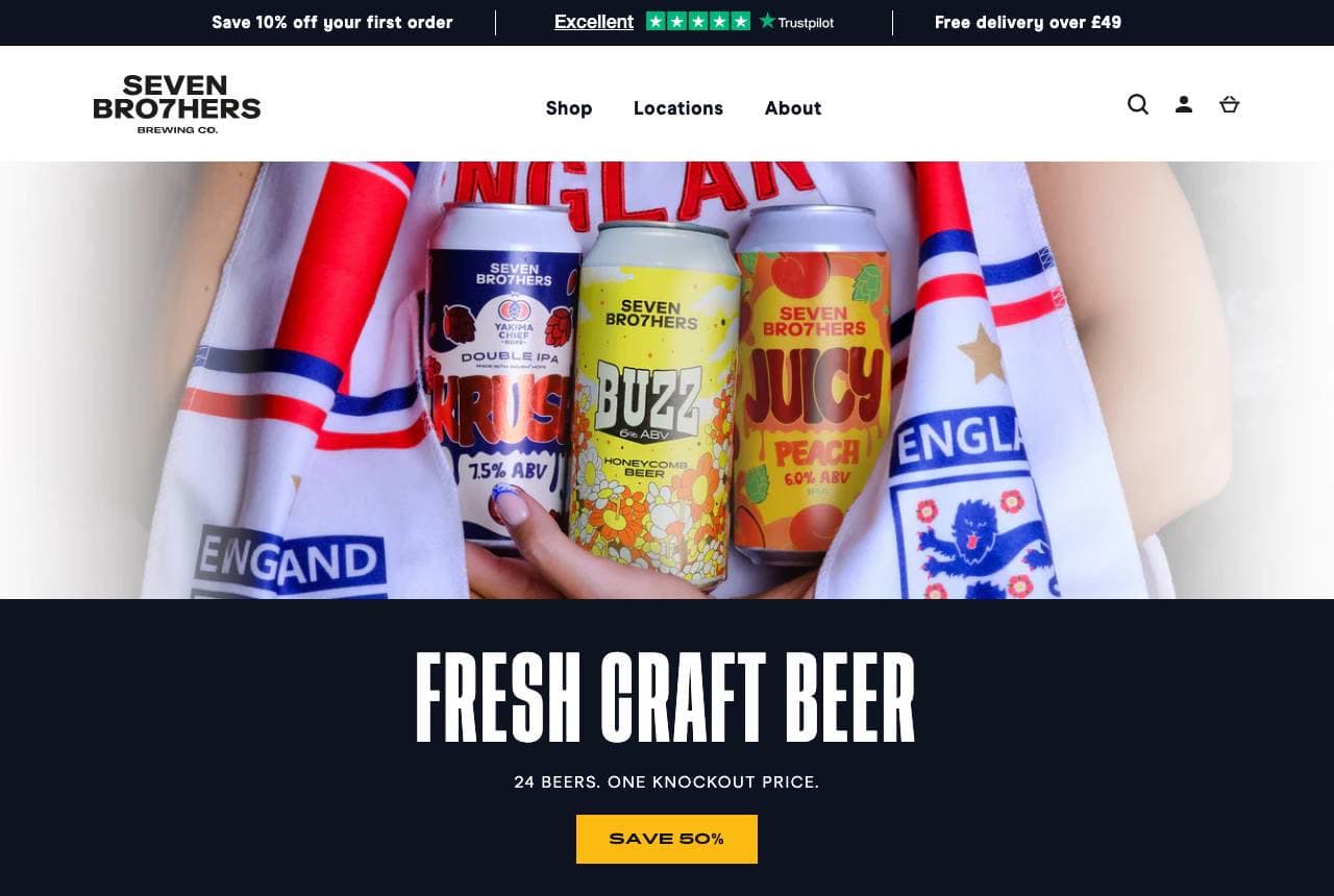 Seven Brothers website — DTC Brewery design example