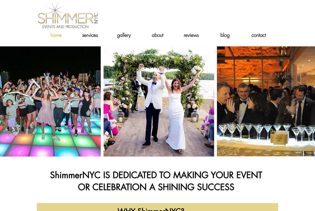 ShimmerNYC website — Event Production design example