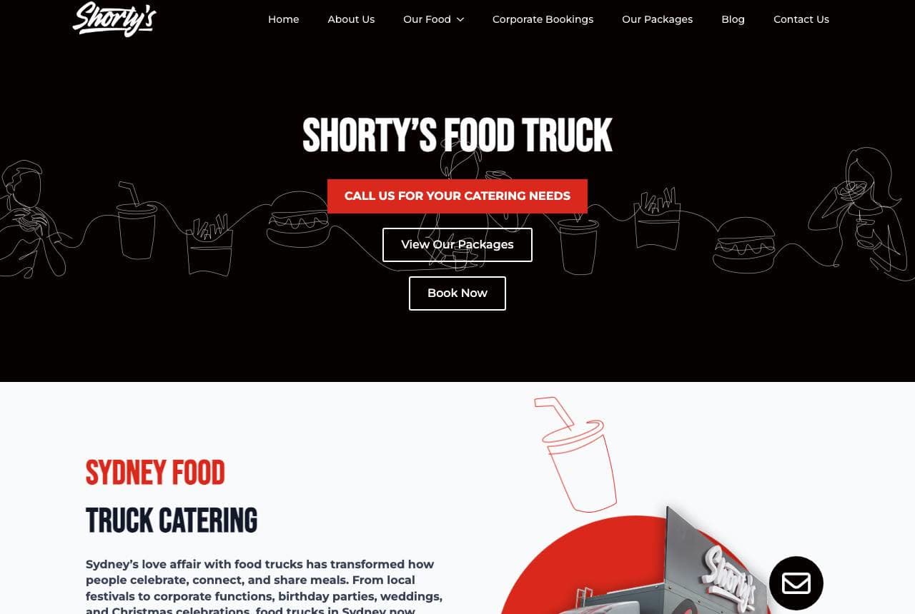 Shorty's Food Truck website — Catering-Led Truck design example