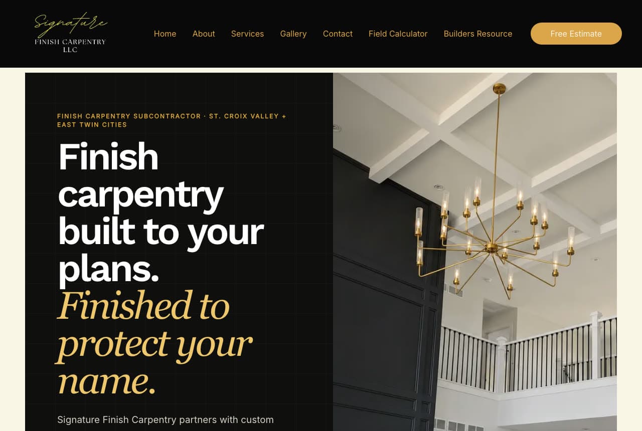 Signature Finish Carpentry website — Finish Carpentry Subcontractor design example
