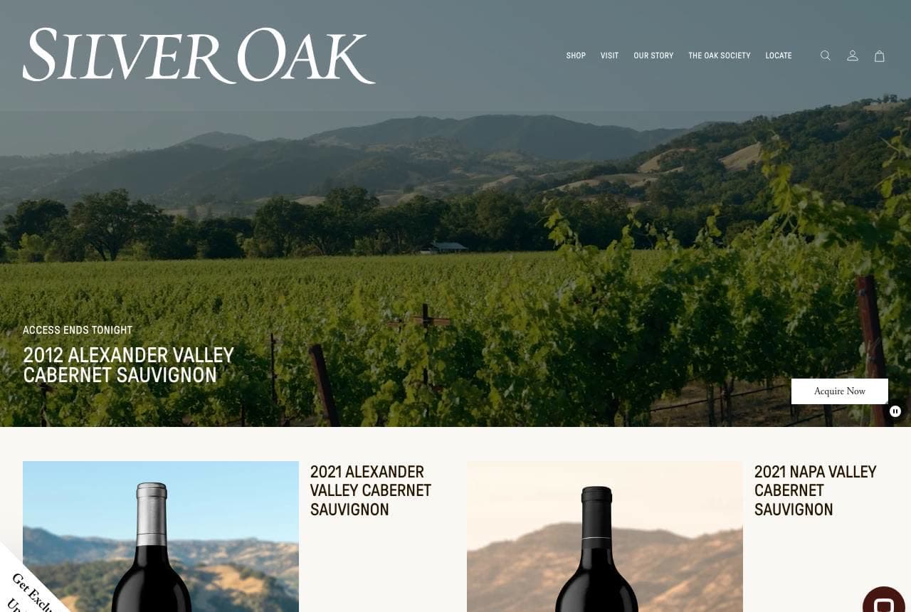 Silver Oak website — Premium DTC design example