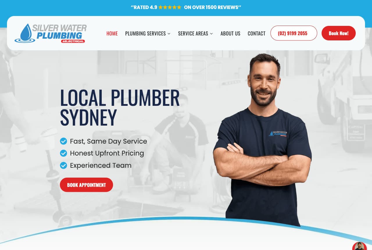 Silver Water Plumbing website — Same-Day Plumber design example