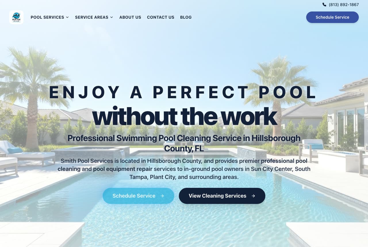 Smith Pool Services website — Pool Cleaning Service design example