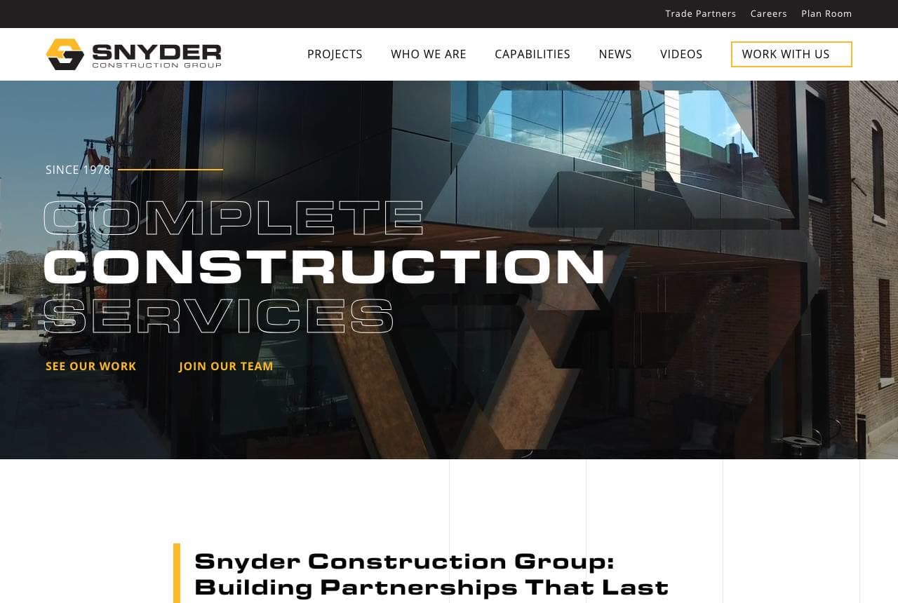 Snyder Construction Group website — Commercial GC design example