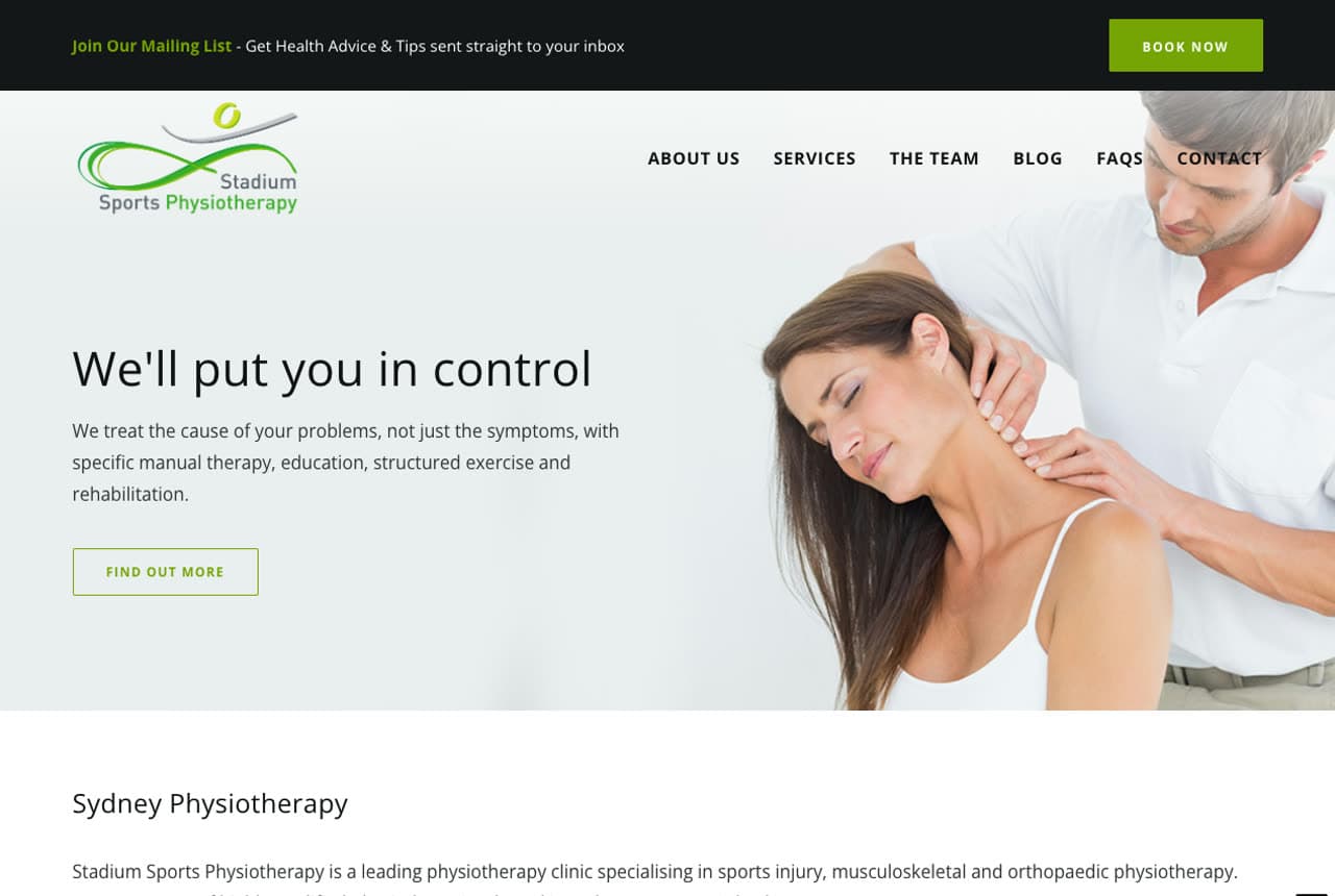 Stadium Sports Physiotherapy website — Sports Physio design example