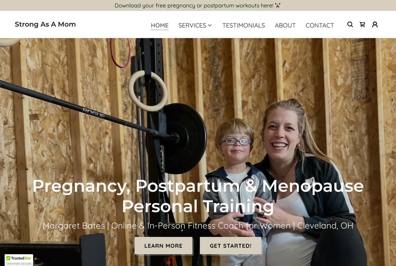 Strong As A Mom website — Women's Trainer design example