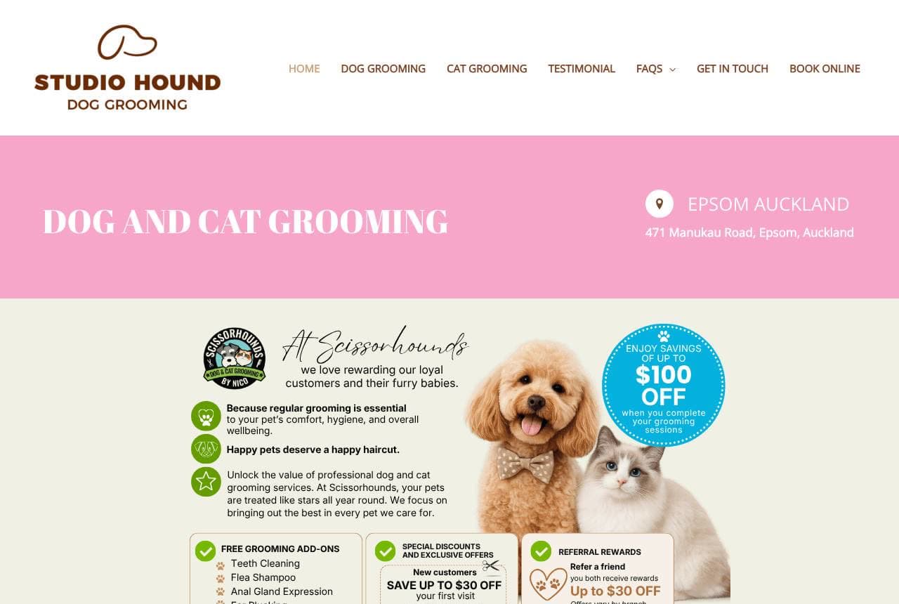 Studio Hound website — Grooming Studio design example